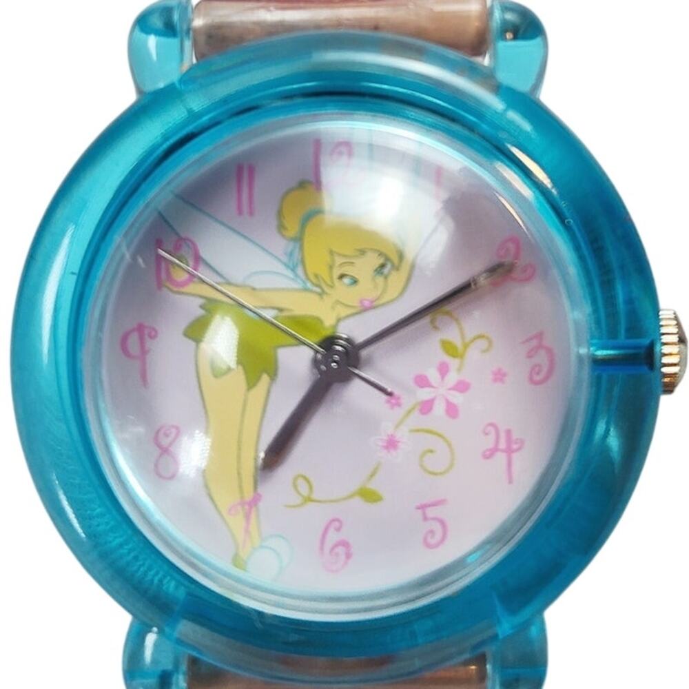 Disney Tinker Bell Y2K Translucent Blue Case Watch Floral Strap